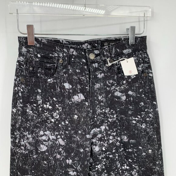 AG Adriano Goldschmied Alexxis Cropped jeans black floral straight leg new 26 - Picture 2 of 6
